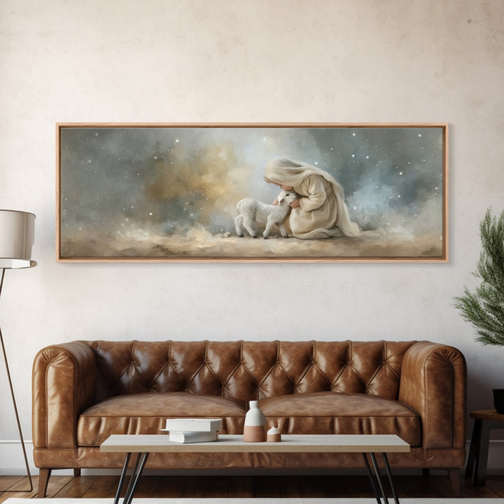 Heaven’s Gentle Care | Framed Canvas Print | Christian Art Canvas | Christmas Art | Panoramic Wall Art | Christian Decorations | Christian