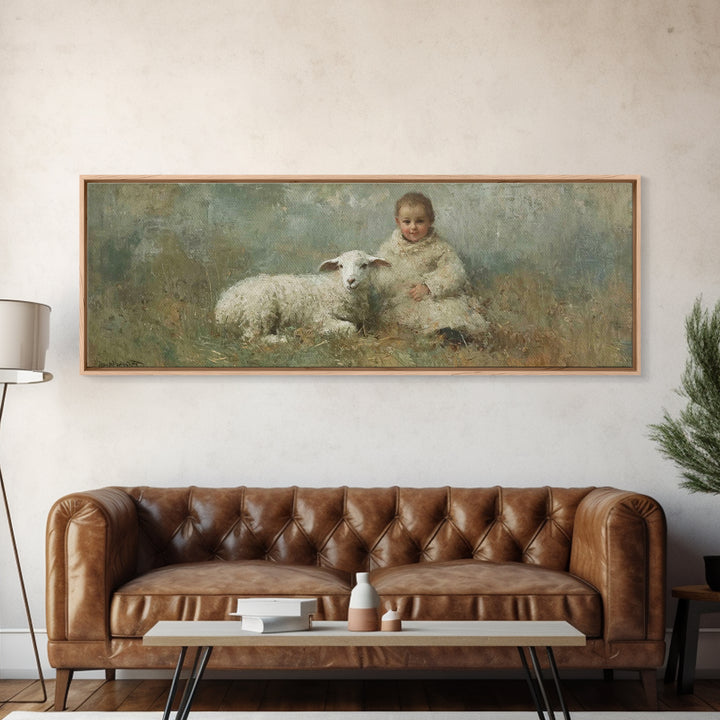 Shepherd Child Peace, Framed Canvas Print, Christian Wall Art, Christian Painting, Panoramic Print, Christmas Art Prints, Christian Christm