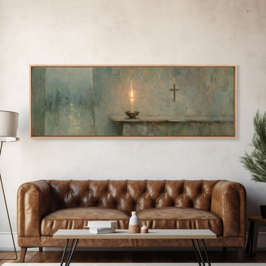 Hushed Horizons, Framed Canvas Print, Panoramic Painting, Christian Wall Art, Jesus Painting, Christian Art Canvas