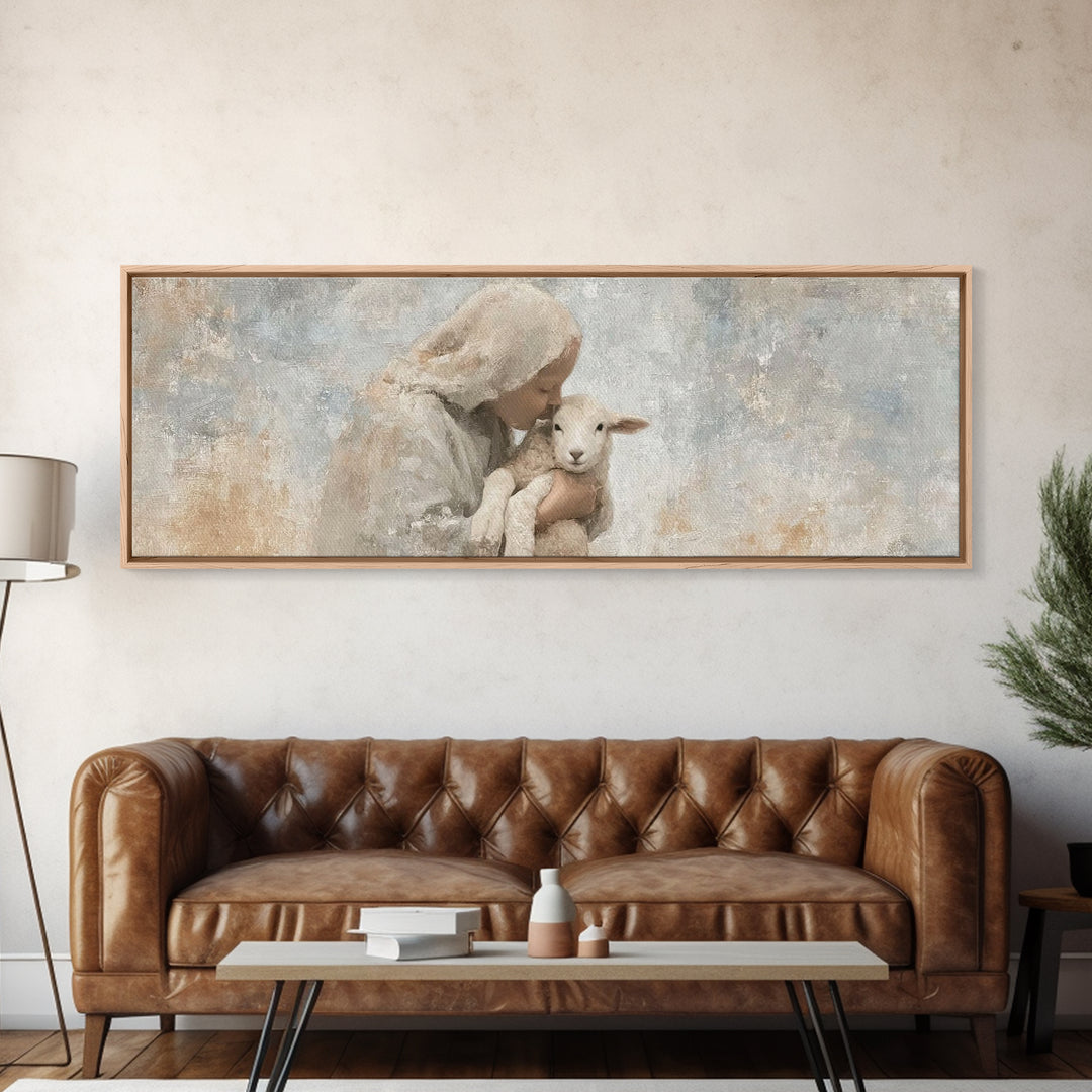 Mothering Grace – Framed Canvas Print – Christian Art – Panoramic Print – Christmas Art Work – Christian Christmas Decorations – Jesus Art
