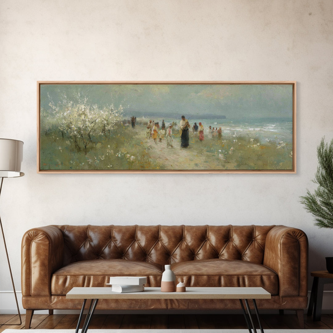 Shoreline Mercy, Framed Canvas Print, Christian Art Canvas, Panoramic Wall Art, Jesus Painting, Christian Wall Art, Christmas Art Prints