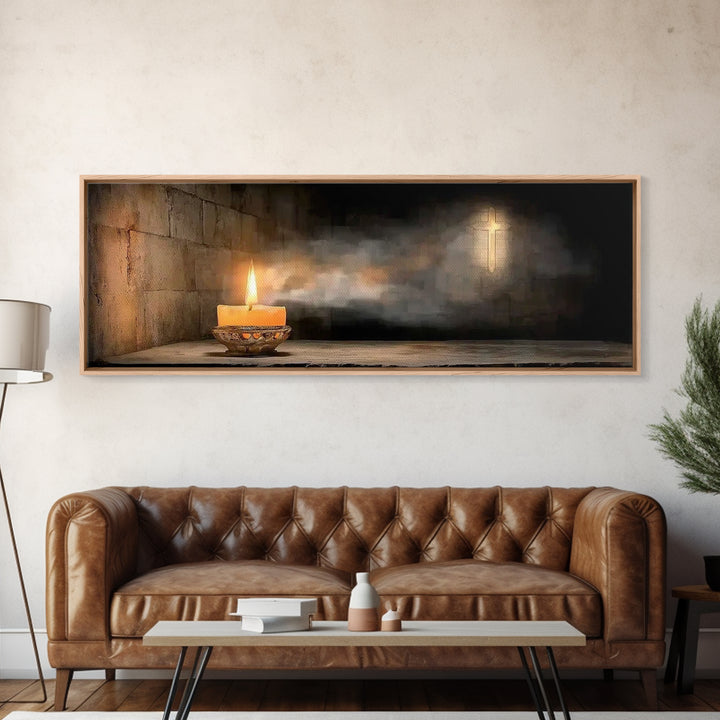 Candle of Faith – Framed Canvas Print – Christian Art Canvas – Christian Wall Art – Panoramic Art – Jesus Painting