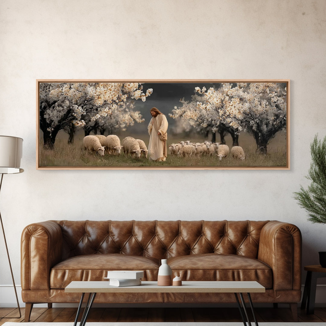 Shepherds Of Grace – Framed Canvas Print – Christian Wall Art – Jesus Painting – Panoramic Art – Christian Art Canvas – Christian Christmas