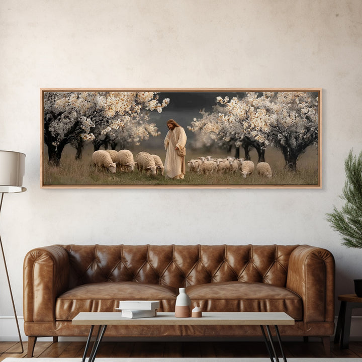 Shepherds Of Grace – Framed Canvas Print – Christian Wall Art – Jesus Painting – Panoramic Art – Christian Art Canvas – Christian Christmas