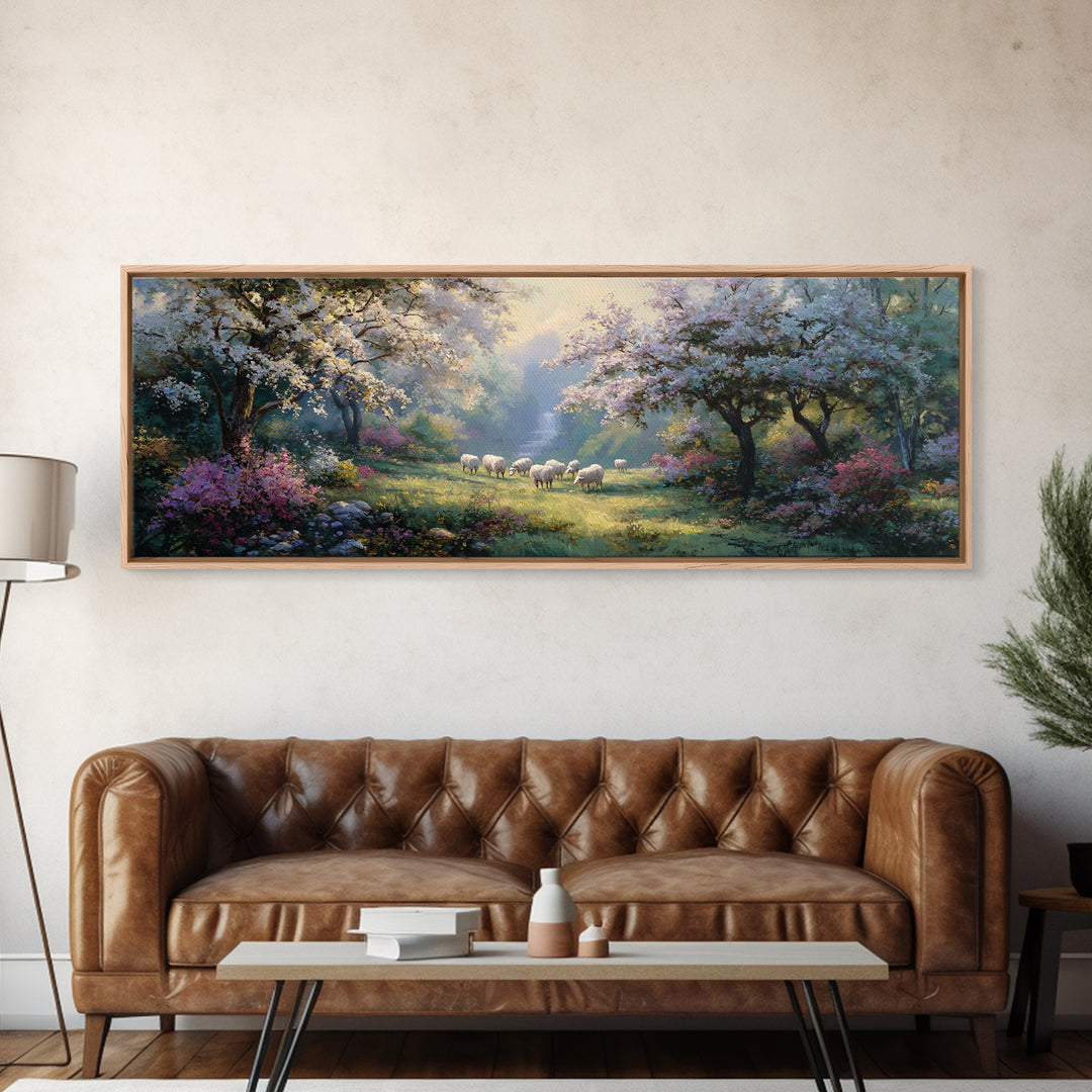 Blossom Dawn Path | Framed Canvas Print | Christian Art Canvas | Jesus Painting | Panoramic Wall Art | Christian Wall Art | Christmas Art