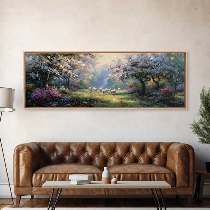 Blossom Dawn Path | Framed Canvas Print | Christian Art Canvas | Jesus Painting | Panoramic Wall Art | Christian Wall Art | Christmas Art