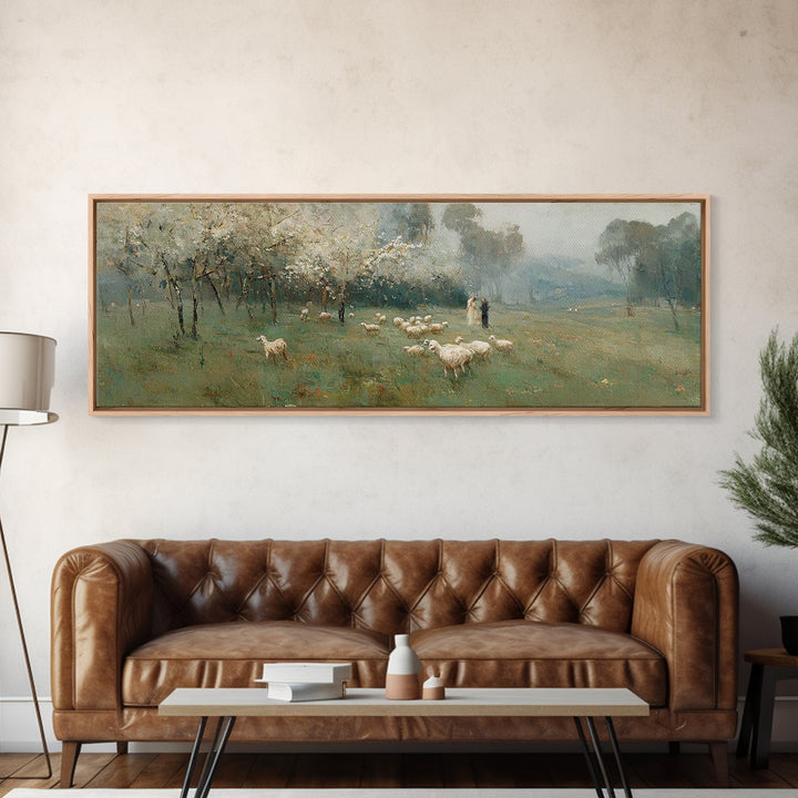 Pastoral Spring Light, Framed Canvas Print, Christian Wall Art, Panoramic Painting, Jesus Canvas Art, Christian Art Canvas, Christmas Art
