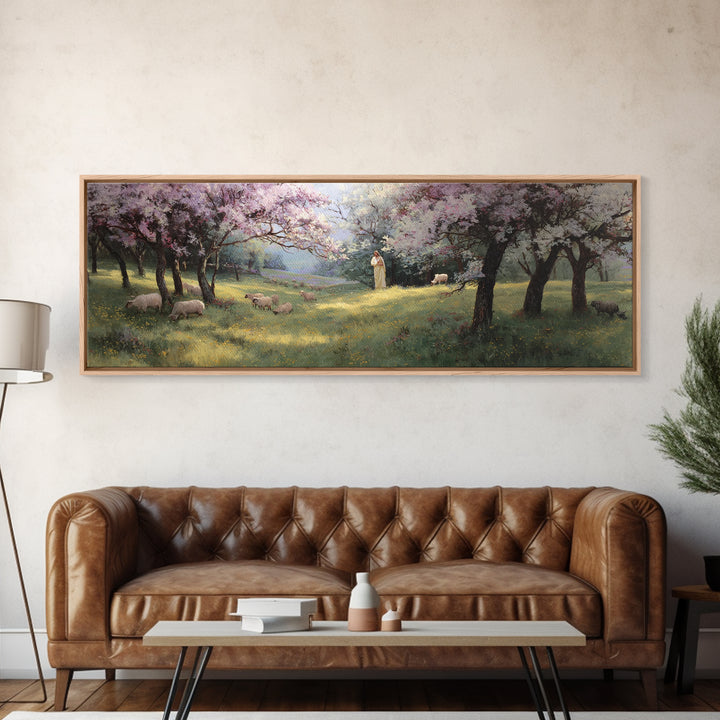 Silent Meadow Blessing | Framed Canvas Print | Jesus Painting | Panoramic Print | Christian Wall Art | Christian Art Canvas | Christmas Art