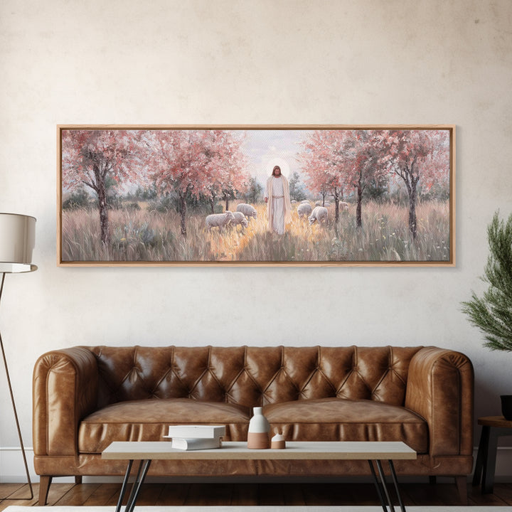 Garden Of Promise, Framed Canvas Print, Christian Art Canvas, Panoramic Wall Art, Jesus Painting, Christian Wall Art, Christmas Art