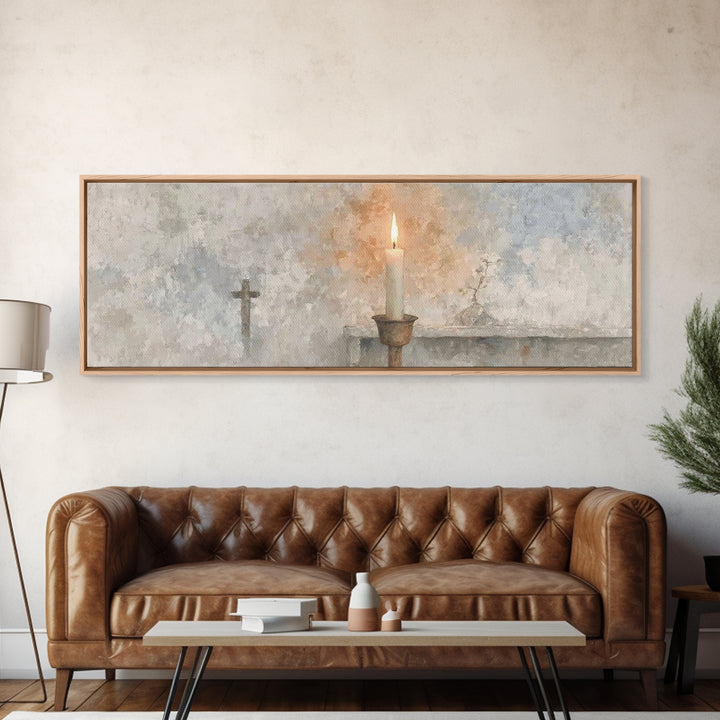 Candle Of Mercy – Framed Canvas Print – Christian Wall Art – Panoramic Art – Christian Art Canvas – Christian Christmas Art