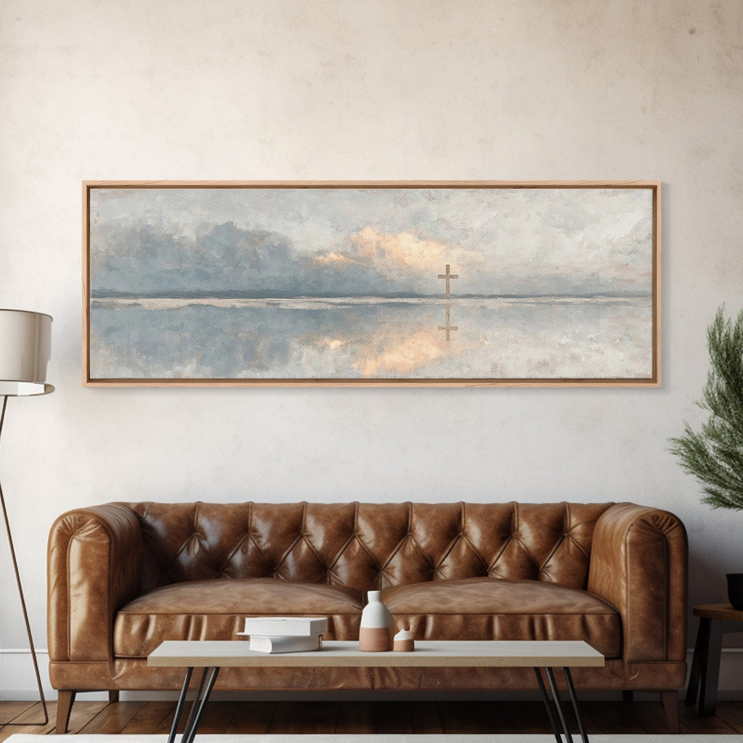 Reflections Of Hope – Framed Canvas Print – Panoramic Painting – Christian Wall Art – Christian Art Canvas – Christmas Art – Modern Christi