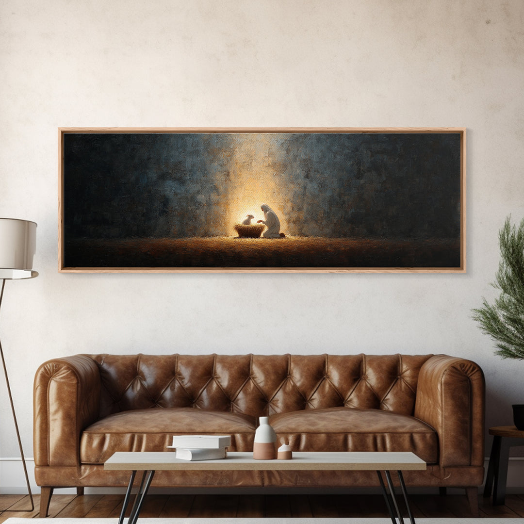 Divine Infant Peace, Framed Canvas Print, Christian Christmas Art, Panoramic Print, Christian Wall Art, Jesus Painting, Christian Art Canva
