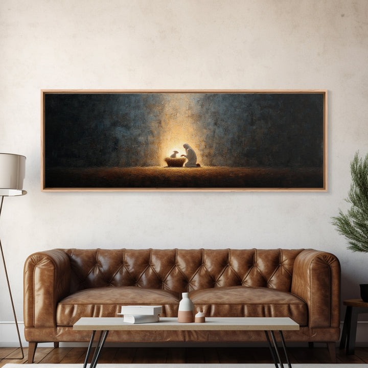 Divine Infant Peace, Framed Canvas Print, Christian Christmas Art, Panoramic Print, Christian Wall Art, Jesus Painting, Christian Art Canva