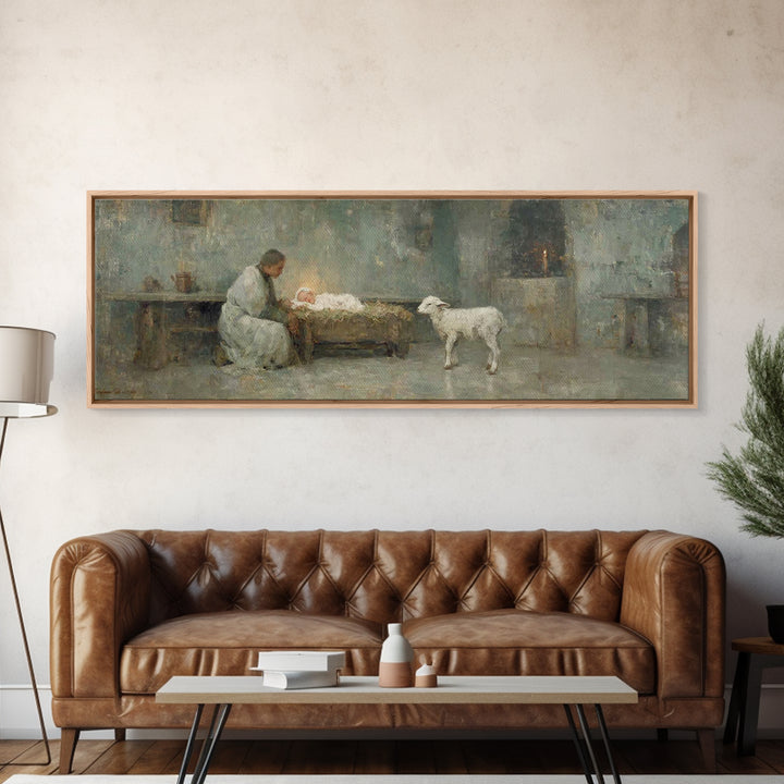 Holy Night Hope – Framed Canvas Print – Christian Wall Art – Birth Of Jesus Painting – Christmas Art – Christian Art Canvas – Panoramic Art