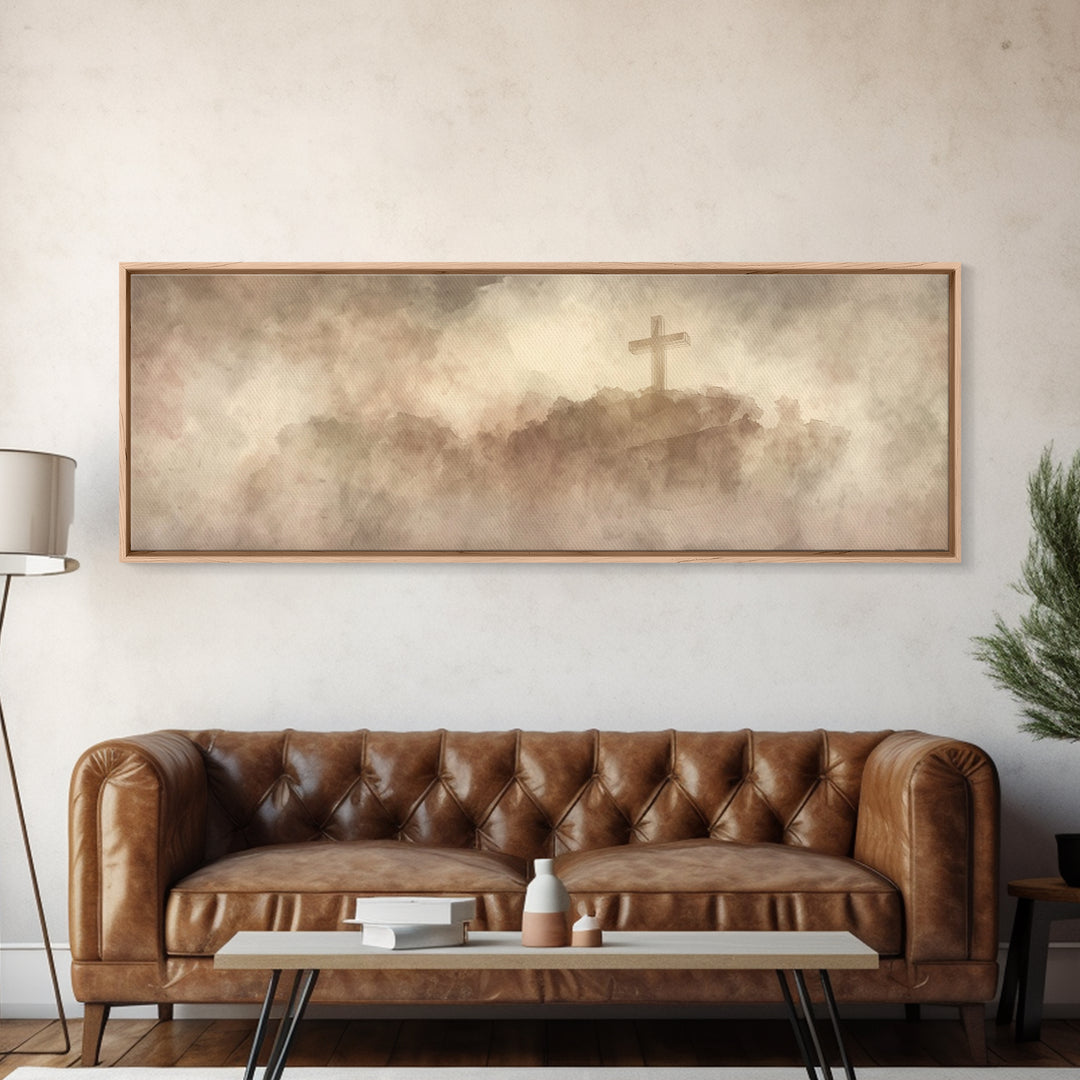 Cross Of Mercy, Framed Canvas Print, Christian Wall Art, Christian Art Canvas, Christian Painting, Christmas Art Prints, Panoramic Painting