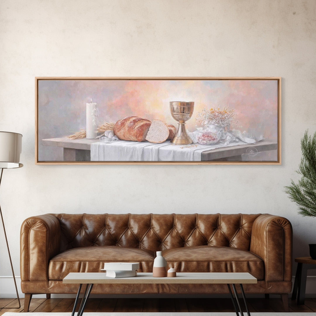 Table Of Blessing – Framed Canvas Print – Christian Wall Art – Christian Art Canvas – Christian Painting – Christmas Art – Panoramic Frame