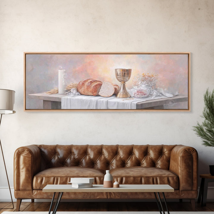 Table Of Blessing – Framed Canvas Print – Christian Wall Art – Christian Art Canvas – Christian Painting – Christmas Art – Panoramic Frame