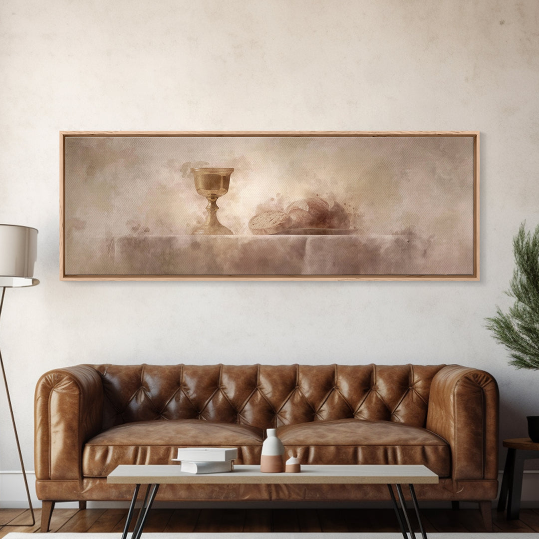 Sacred Table Light, Framed Canvas Print, Christian Art Canvas, Christian Wall Art, Panoramic Painting, Christmas Art