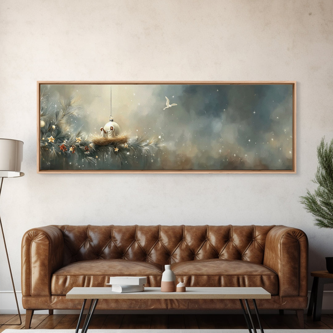 Bethlehem Evening Star, Framed Canvas Print, Christian Wall Art, Panoramic Art, Christian Christmas Art, Christmas Wall Art, Christian Gift