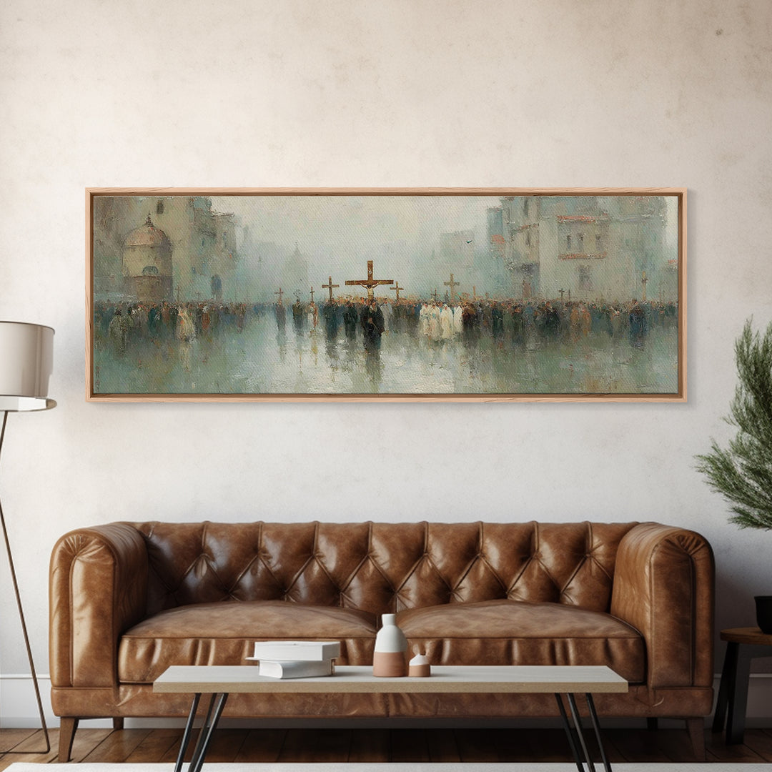 Holy Journey Night, Framed Canvas Print, Christian Christmas Art, Panoramic Wall Art, Jesus Christmas Art, Christmas Art Prints, Christian