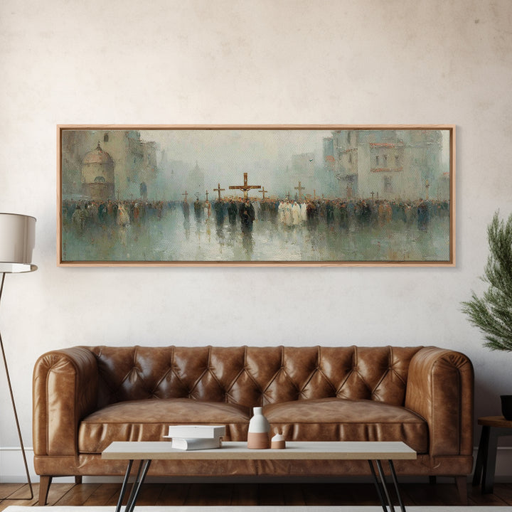 Holy Journey Night, Framed Canvas Print, Christian Christmas Art, Panoramic Wall Art, Jesus Christmas Art, Christmas Art Prints, Christian