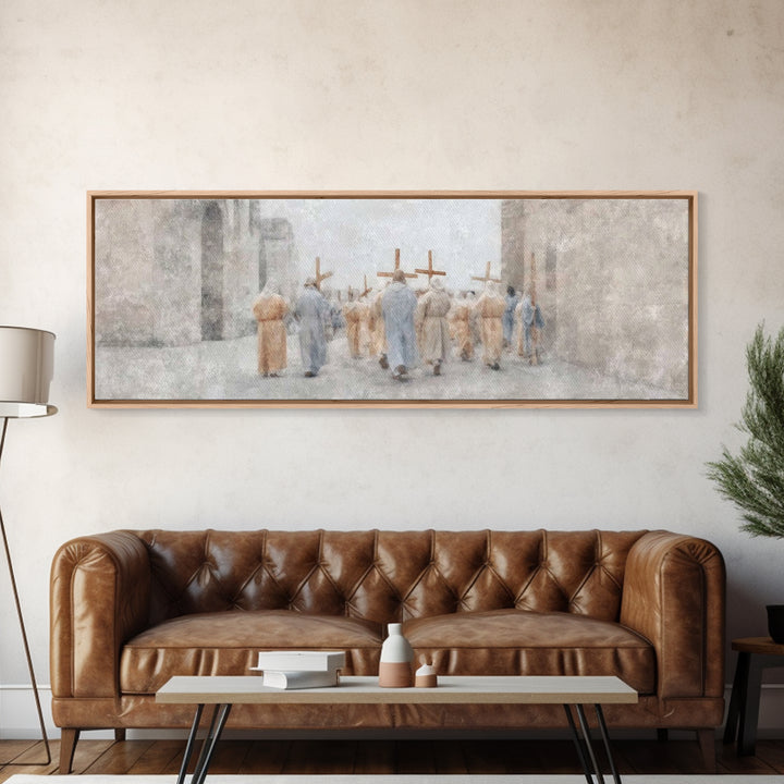 Pilgrims Of Light, Framed Canvas Print, Christian Wall Art, Christian Art Canvas, Panoramic Painting, Modern Christian Art