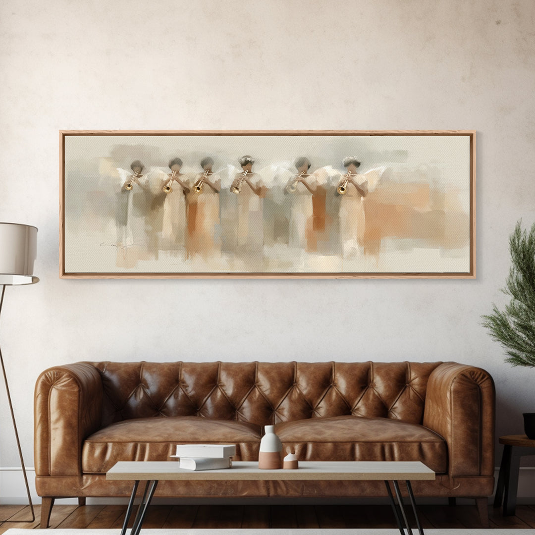 Trumpets Of Glory | Framed Canvas Print | Christian Art Canvas | Panoramic Painting | Christian Wall Art | Large Christian Art