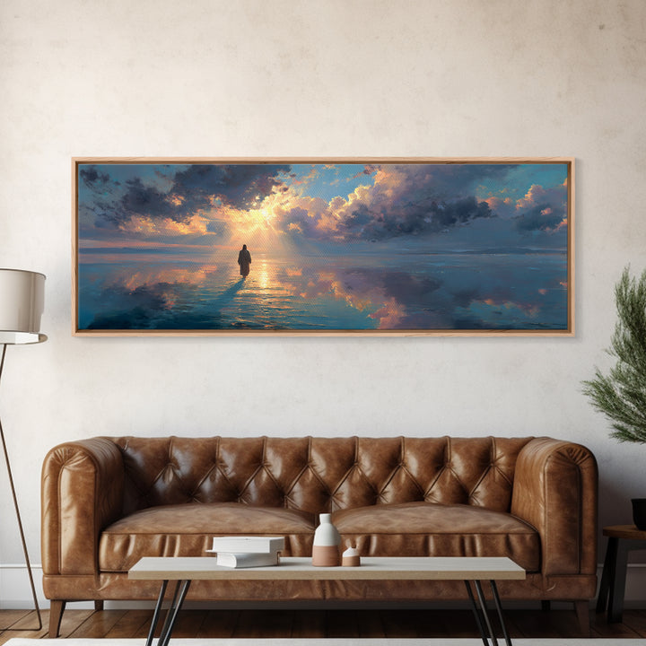 Path Of The Savior, Framed Canvas Print, Christian Wall Art, Panoramic Painting, Jesus Art Print, Modern Christian Art