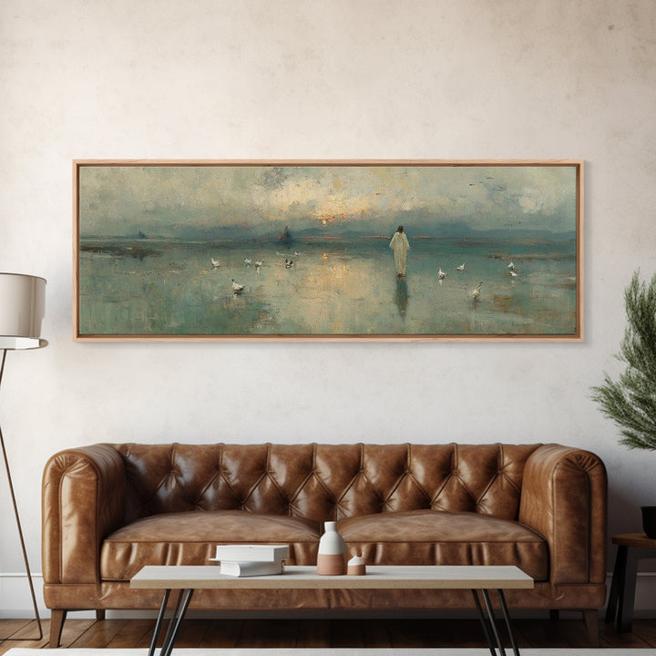 Light Of His Steps – Framed Canvas Print – Christian Wall Art – Panoramic Art – Christian Art Canvas – Jesus Painting