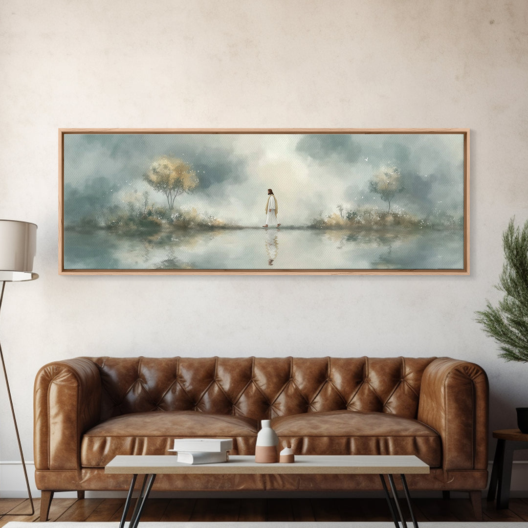 Walk Of Peace, Framed Canvas Print, Christian Wall Art, Christian Art Canvas, Panoramic Art, Large Jesus Painting