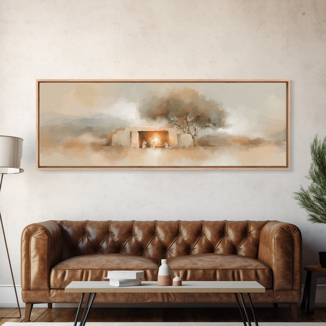 Nativity Hill Light – Framed Canvas Print – Panoramic Print – Christian Christmas Art – Christian Wall Art – Jesus Art Print – Christmas Ar