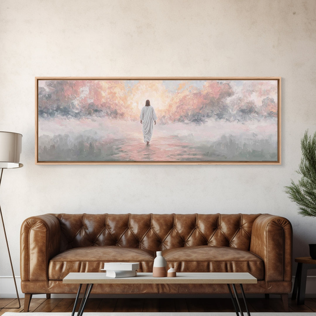 Radiant Glory Walk | Framed Canvas Print | Jesus Christmas Art | Christian Art Canvas | Modern Christian Art | Panoramic Frame | Christian
