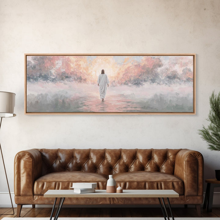 Radiant Glory Walk | Framed Canvas Print | Jesus Christmas Art | Christian Art Canvas | Modern Christian Art | Panoramic Frame | Christian