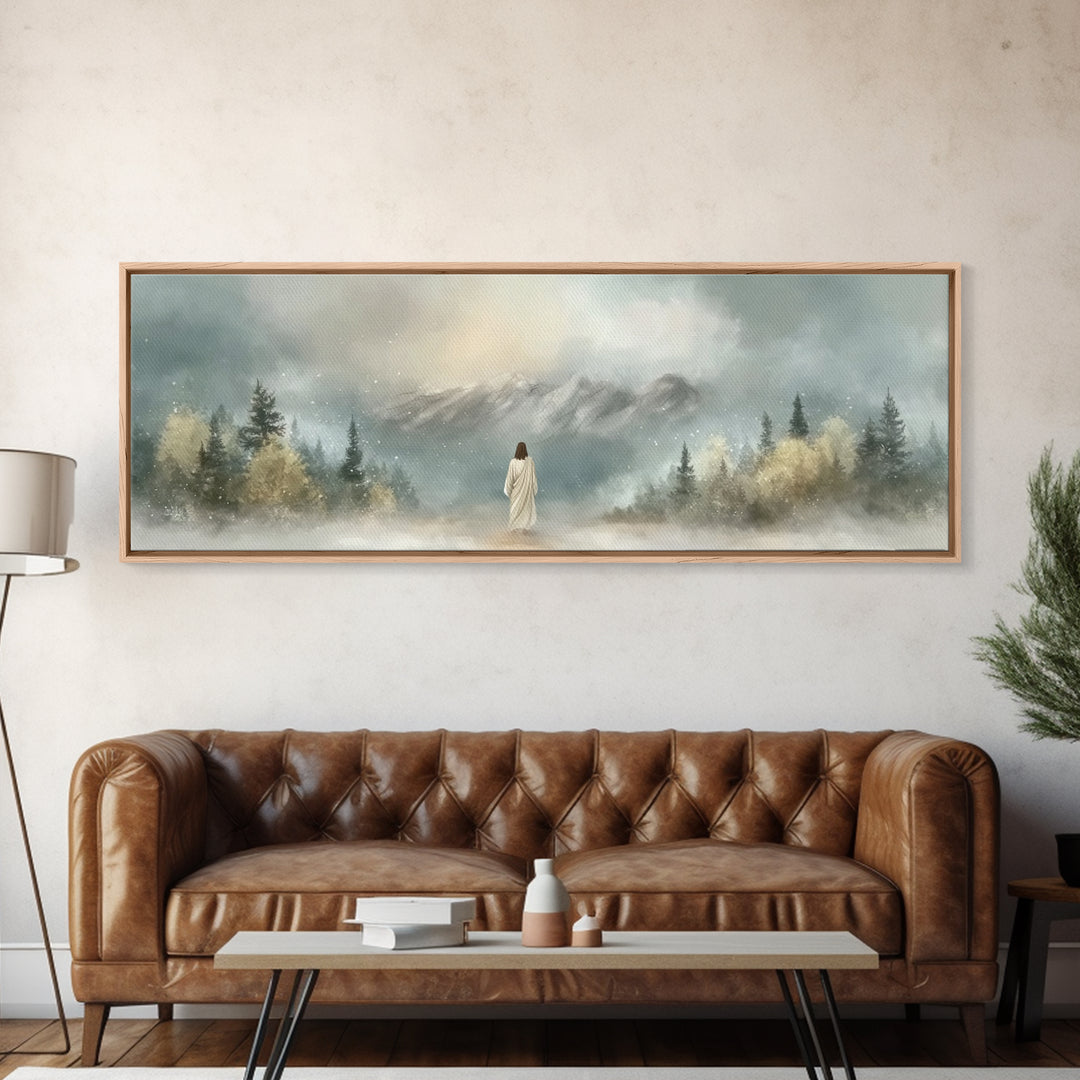 Morning Grace Walk, Framed Canvas Print, Christian Wall Art, Christian Art Canvas, Jesus Art Print, Panoramic Painting, Modern Christian Pa