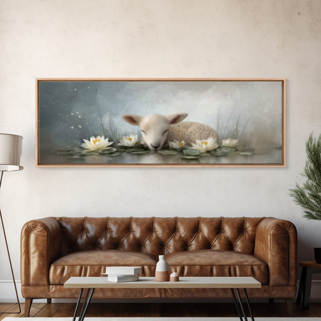 Lamb Of Peace – Framed Canvas Print – Christian Art Prints – Christian Art Work – Minimalist Christian Art – Panoramic Wall Art – Christian