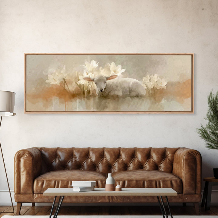Lily Field Calm – Framed Canvas Print – Christian Art – Subtle Christian Paintings – Christian Art Canvas – Panoramic Print – Christian Wal