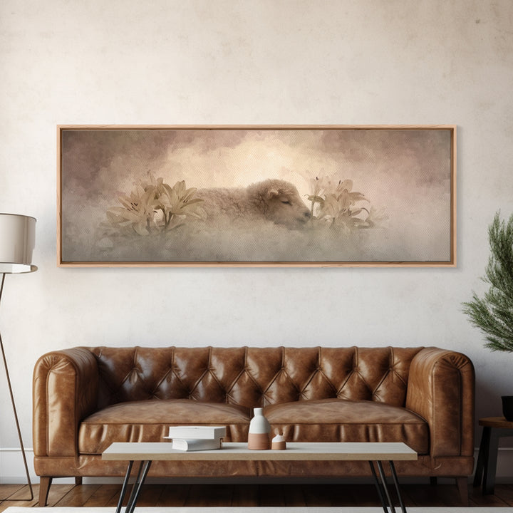 Soft Dawn Rest | Framed Canvas Print | Christian Art Work | Christian Art Canvas | Minimalist Christian Art | Panoramic Painting | Christia