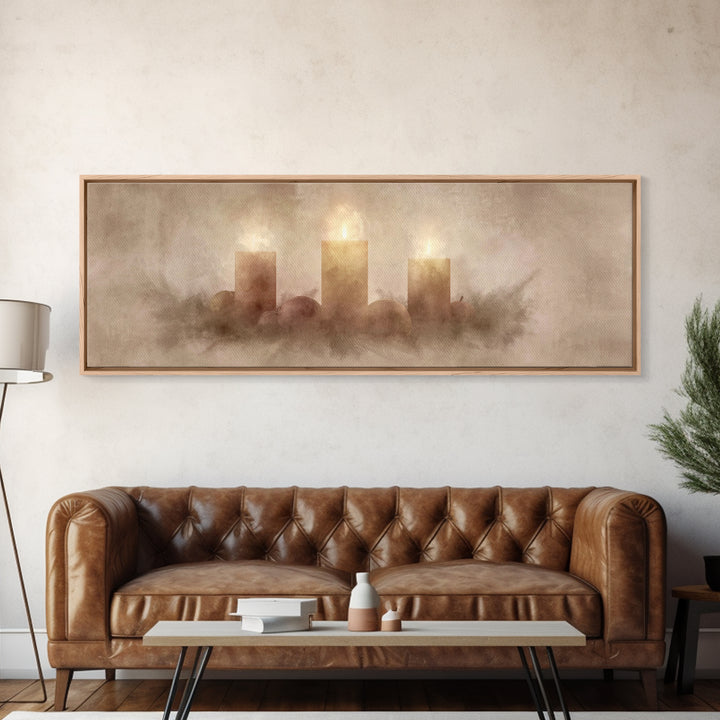Radiant Advent Glow | Framed Canvas Print | Christian Christmas Art | Christian Wall Art | Christmas Canvas Wall Art | Panoramic Wall Art |