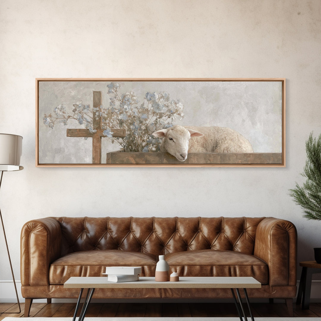Hopeful Pasture Light – Framed Canvas Print – Christian Art – Panoramic Painting – Christian Art Prints – Christmas Art Work – Christian De