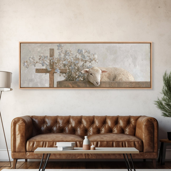 Hopeful Pasture Light – Framed Canvas Print – Christian Art – Panoramic Painting – Christian Art Prints – Christmas Art Work – Christian De