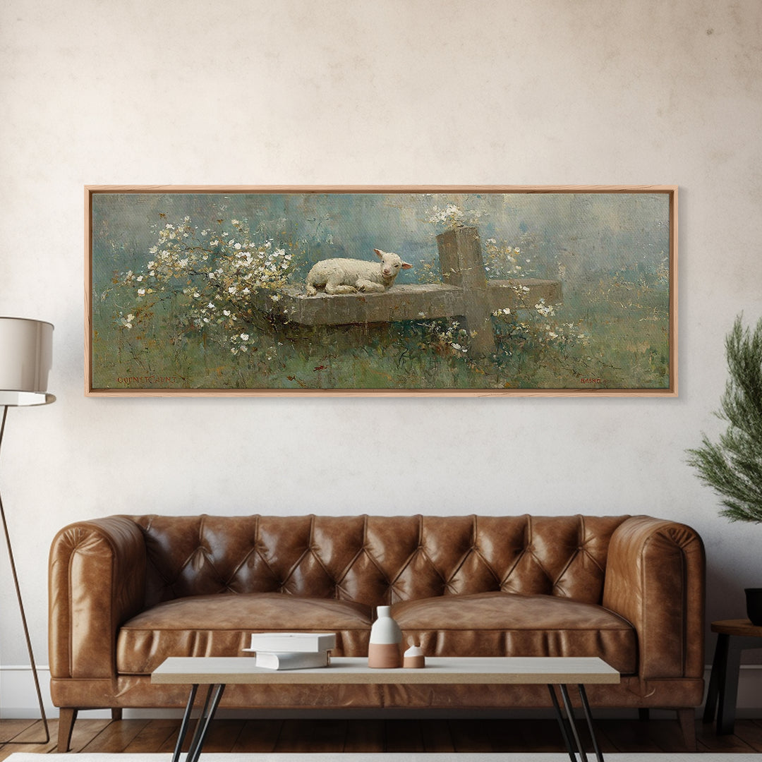 Quiet Meadow Grace, Framed Canvas Print, Christian Wall Art, Panoramic Frame, Christmas Art Prints, Christian Art Painting, Christian Gift