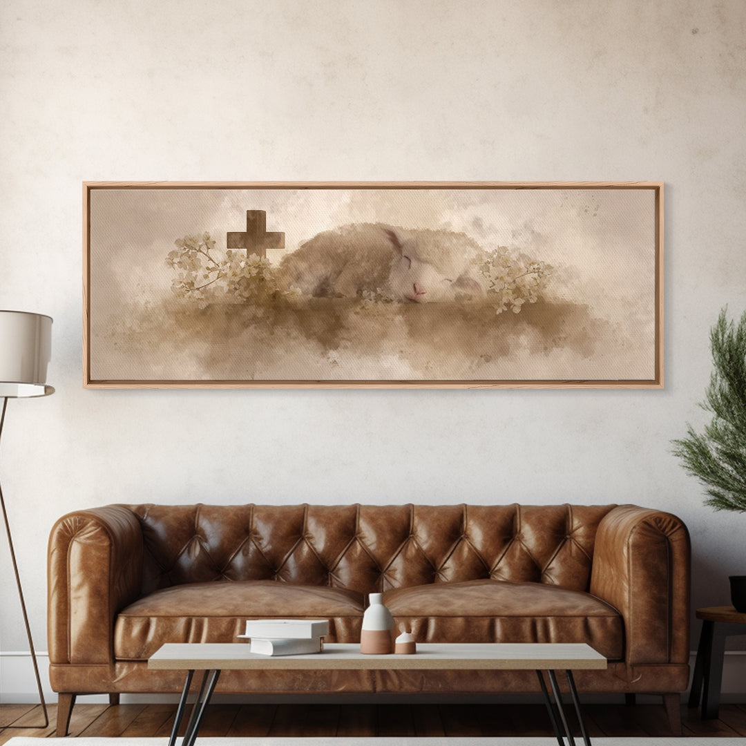 Lamb Of Comfort | Framed Canvas Print | Christian Art Canvas | Extra Wide Art | Christian Paintings | Christmas Canvas Wall Art | Christian
