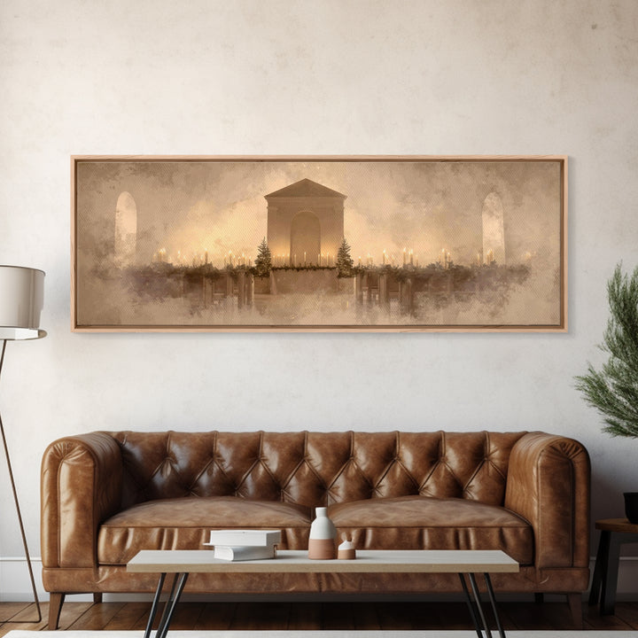 Sacred Candle Trio, Framed Canvas Print, Christian Art Canvas, Christmas Wall Art, Panoramic Print, Christian Christmas Art, Christian Wall
