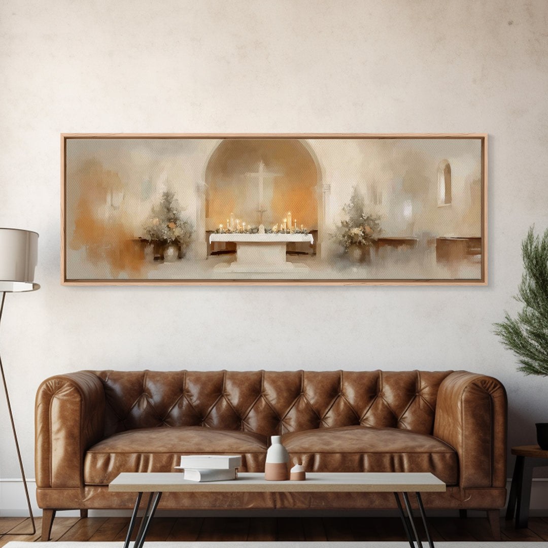 Holy Sanctuary Calm – Framed Canvas Print – Christian Art – Christian Wall Art – Panoramic Painting – Christmas Art – Christian Art Canvas