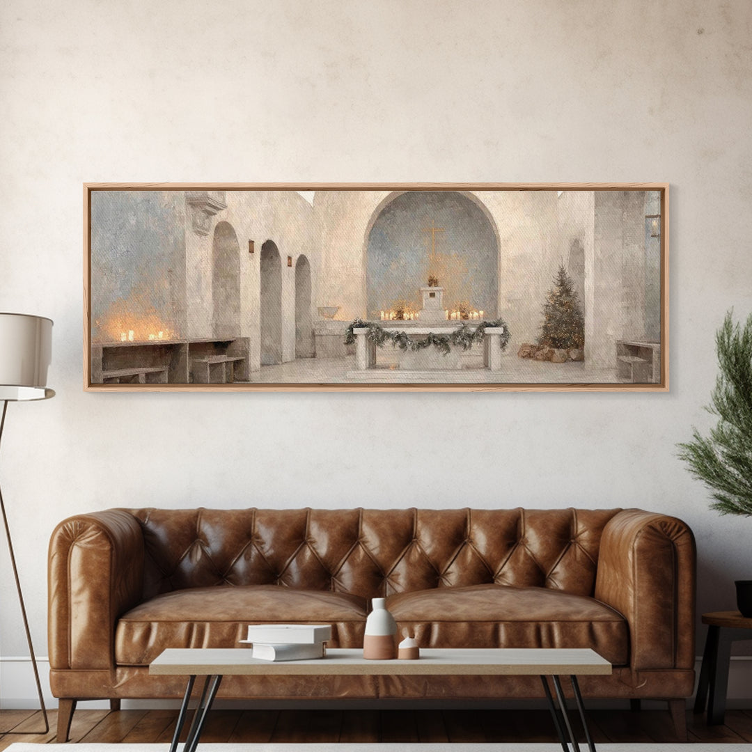 Cathedral Evening Grace – Framed Canvas Print – Christian Christmas Art – Christian Art – Christmas Canvas Wall Art – Panoramic Wall Art –