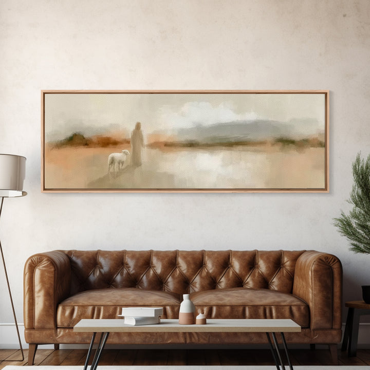 Shepherd’s Gentle Path | Framed Canvas Print | Panoramic Painting | Christian Art Canvas | Jesus Painting | Christian Wall Art | Christian