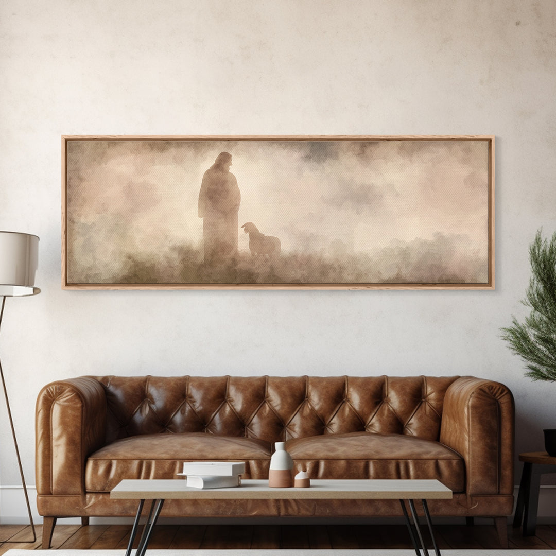 Hillside Shepherd Watch | Framed Canvas Print | Panoramic Print | Christian Art Canvas | Jesus Painting | Christian Wall Art | Christian Ar