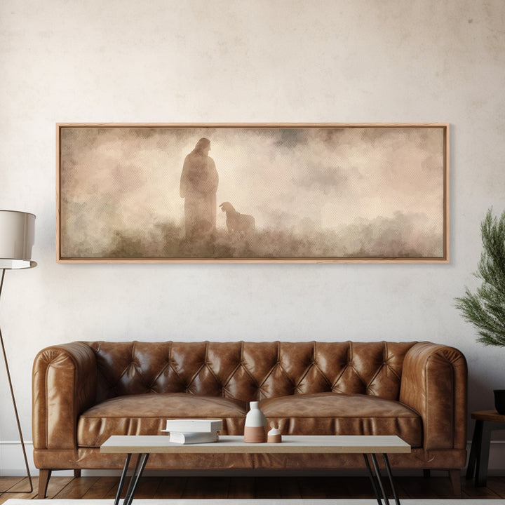 Hillside Shepherd Watch | Framed Canvas Print | Panoramic Print | Christian Art Canvas | Jesus Painting | Christian Wall Art | Christian Ar