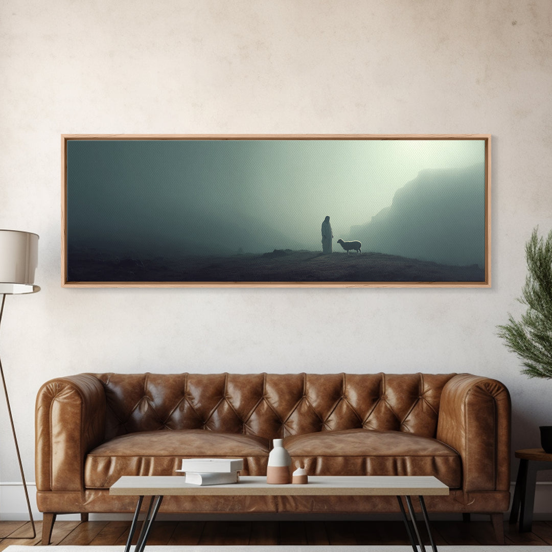 The Silent Shepherd – Framed Canvas Print – Christian Wall Art – Jesus Painting – Panoramic Art – Christian Christmas Art – Christian Decor