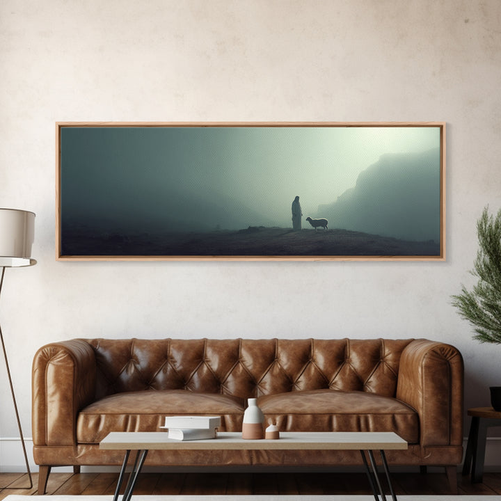 The Silent Shepherd – Framed Canvas Print – Christian Wall Art – Jesus Painting – Panoramic Art – Christian Christmas Art – Christian Decor